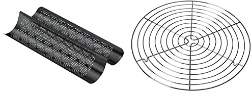 Kaiser Inspiration Baguette Backblech perforiert 40,5 x 20cm & Kaiser Classic Abkühlgitter 32,5 cm, Tortenkühler, Kuchengitter für gleichmäßiges und schnelles Auskühlen, Kuchenrost, leichte Lösbarkeit