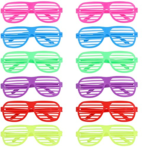 Fowecelt Atzenbrille Partybrille Spaßbrillen Scherzbrille: 12 Paar Shutter Shades Brille, Mode Kunststoff Jalousien Brille Sonnenbrille, Scherzartikel für Geburtstagsparty Karneval