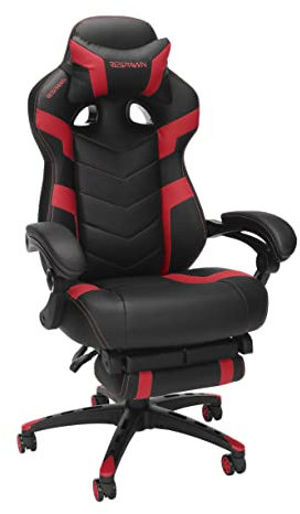 RESPAWN 110 Ergonomic Gaming Chair With Footrest Recliner - Racing Style High Back PC Computer Desk Office Chair - 360 Swivel, Lumbar Support, Adjustable Headrest Pillow, Padded Armrests - 2021 Red