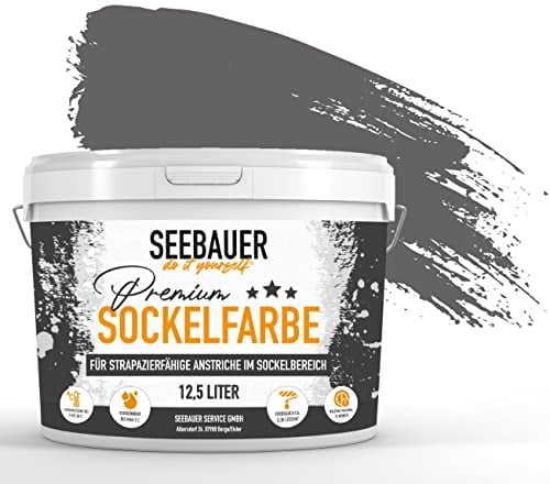 SEEBAUER diy® Sockelfarbe Anthrazit für Außen (No. 104 Black Pearl 2,5 Liter) Rissfüllende Betonfarbe Dachfarbe Fassadenfarbe für Mauerwerk und Kellerwand