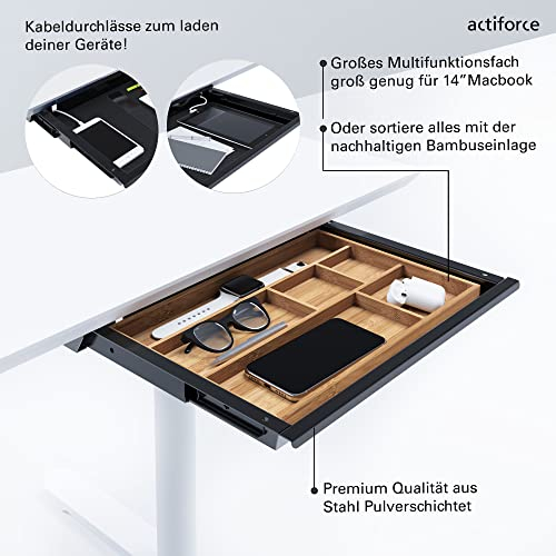 ACTIFORCE Premium Untertisch Schublade | die perfekte Unterbau Schreibtischschublade für einen aufgeräumten Schreibtisch | Mit Kabeldurchführung (Silber, Schmal 39cm)