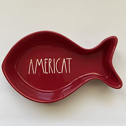 Rae Dunn Artisan Collection by Magenta || Americat Red Ceramic Fish Shaped Bowl || Home or Cat Décor || 7 inches Long by 1.5 inches Deep