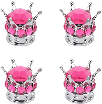 Auto Reifen Ventilschaftkappen, 4 Stück ABS Universal Kronen Reifen Radschaft Ventilabdeckungskappen Diamant Autoschaft Luftkappen Abdeckung für Autos, Lastwagen, Fahrräder(Rosenrot)