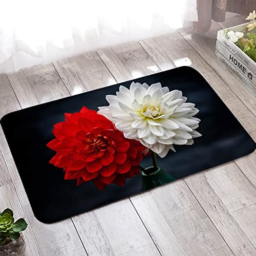 Teppich Läufer, Fussmatte Vintage 50X160cm Rot Weiss Rote und Weiße Blumen für Badezimmer Küche