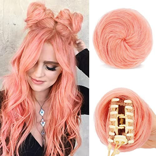 Sofeiyan 2PCS Krallen Clip in Haar Bun Mini Messy Bun Haarteile Dutt mit Klammer Synthetik Haar Scrunchies Haar Donut Chignon Pferdeschwanz Haarteil Dutt für Damen Rosa