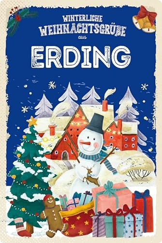 mrdeco Metall Schild 18x12cm gewölbt Weihnachtsgrüße aus ERDING Deko Blechschild Tin Sign
