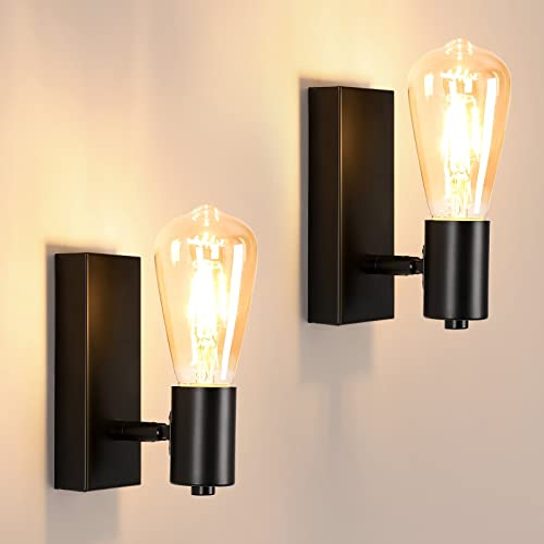Comely 2 Stücke Wandleuchte Innen Schwenkbar, E27 Vintage Industrial Wandlampe, max. 60 Watt, Schwarz Wandstrahler aus Metall für Wohnzimmer Schlafzimmer Küche Flur