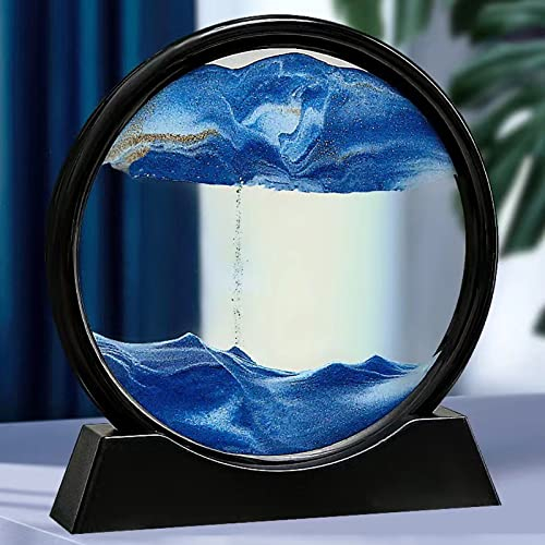 Yevheniy Fließende Sandmalerei,3D Tiefsee Sandbilder zum Drehen in Bewegung Display Fließender Sand Rahmen,Tischlampe Fließende Quicksand Painting Sandscape Sandbild Heimbüro-Dekoration (Blau, 7 Zoll)