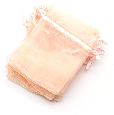 OLILLY - 100 Sachets en Organza - 7 x 9 cm - Couleur Pêche - Idéal pour Mariage, Baptême, Cadeaux, Lavande, Bijoux (Pêche)