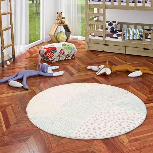 Pergamon Kinder Teppich Weich Kinderzimmer Softstar Kids Fantasy Rund Bunt Rosa in 3 Größen