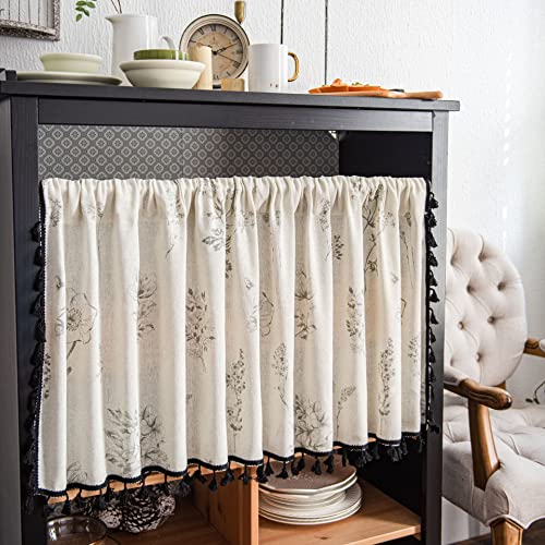 Surwin Vintage Cortinas Cocina Cortas Modernas Flores Visillo Cortina con Aspecto Puertas Cortas Cortina Puerta Exterior Ventanas Decoración para Salón Dormitorio Habitación (45x150cm,Elegante)