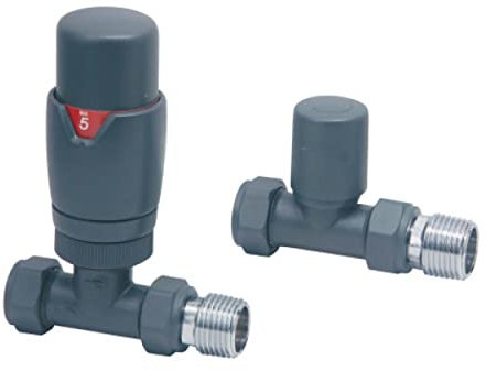 Designer Twin Pack TRV Thermostatic Radiator Valves Anthracite Straight | Energy Saving |