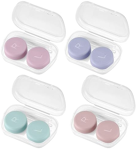 ANBEEISS Caja de Lentes de Contacto, 4 Piezas Estuche para Lentes de Contacto con Tapas, Caja para Lentillas, Estuche de Lentes de Contacto Lzquierda/Derecha para Viajes - 60 * 39 * 17 mm