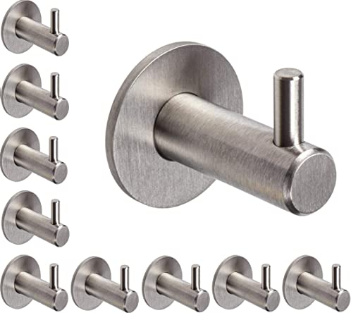 Gedotec Design Garderobenhaken Edelstahl Kleiderhaken einzeln - HOLY | Handtuchhaken mit Einzelhaken | Wandhaken zum Schrauben | 10 Stück Mantel-Haken silber matt gebürstet inkl. Befestigungsmaterial