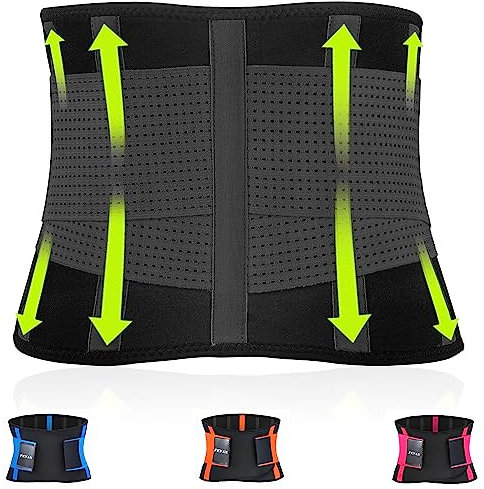FEVAN Faja Lumbar Hombre y Mujer - Faja Abdominal Hombre y Mujer con Doble Ajuste de Velcro y Soportes Lumbares - Cinturon Lumbar para Aliviar Dolor de Espalda.(L/XL, Negro). (S / M, Negro)