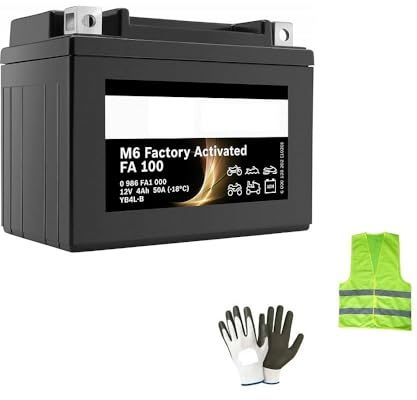 Kompatibel mit Piaggio Vespa Primavera 2T 50 von Baujahr 2013 bis 2017, Gel-Batterie YB4L-B FA100, bereits aufgeladen, versiegelt, aktive Batterien 4 Ah, Ampere 12 V, 114 x 71 x 86 mm