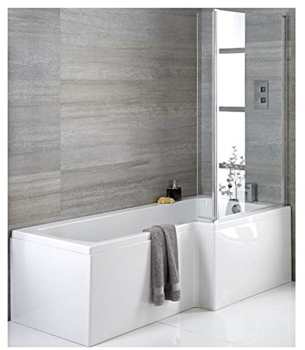 Milano Elswick White 1500mm x 850mm Right Hand Square Shower Bath Chrome Screen