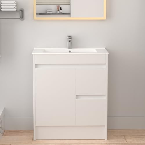 Robanmoa 750mm Bathroom Vanity Unit With Basin Freestanding Bathroom Storage Cabinets, Waterproof Cupboard Furniture Overflow Ceramic Sink Washbowl Floorstanding Cabinet Vanity Units