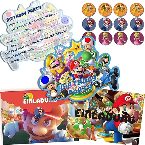 DDFF 12 Stück Einladungskarten Kindergeburtstag, Kindergeburtstags Party Einladungen, Einladungen Kinder Junge Mädchen, Geschenke für Kinder (Ma0rio)