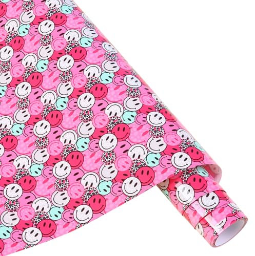 HTVSTD Leopard HTV Vinyl Roll - 12 X 8ft Pink HTV Heat Transfer Vinyl Roll Smile Patterned HTV Iron On Vinyl for Fabrics Djy Ccompatible with Cricut and Sillhoutte Cameo