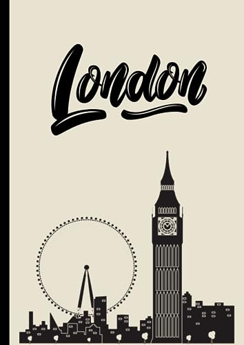 LONDON A4 NOTEBOOK, sketchbook, Journal, Travel Plans, City Notes, Cream & Black, 100 plain pages (A4 Size), medium, matt finish.