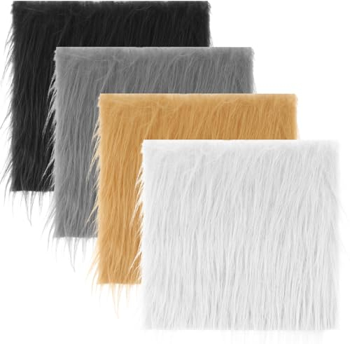 4 Pièces Fausse Fourrure 25,4 x 25,4 cm Carré en Peluche Patch Tissu en Fausse Fourrure Artisanale pour Coussin Housse de Chaise Décoration de Noël (Blanche, Noir, Gris, Kaki)