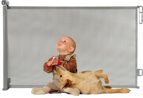 Tubiaz Treppenschutzgitter Ausziehbar 180cm,Treppenschutz fur Baby, Türschutzgitter Ausziehbar, Türgitter fur Treppenhäuser, Treppenschutzrollo, Türschutzrollo, Grau