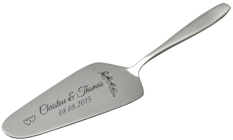 SNEG Tortenheber Silber- oder goldfarben mit persönlicher Gravur zur Hochzeit & Geburtstag (Silber)