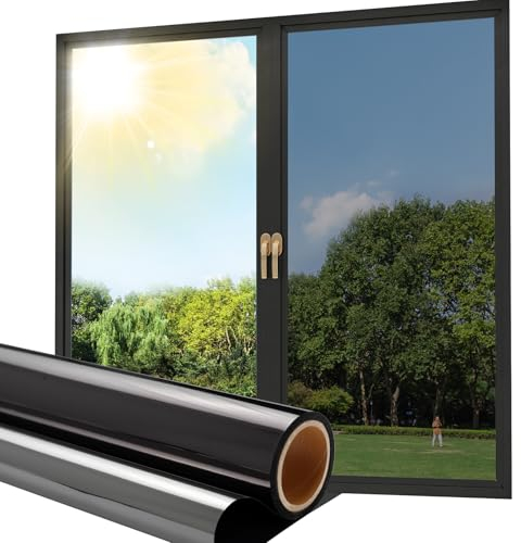 dktie Spiegelfolie Fensterfolie UV-Schutz Sonnenschutzfolie Fenster innen Wärmedämmung Sonnenschutzfolie Tönungsfolie Fenster Rückstandslose Statisch Haftend (Schwarzes Silber, 44.5 X 200 cm)