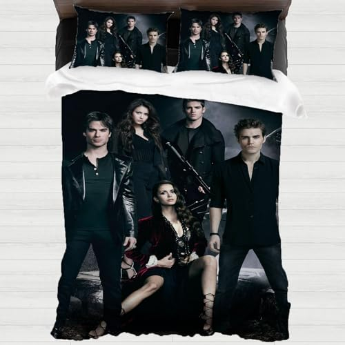 XYOK The Vampire Diaries Bettwäsche-Set 135x200cm - 3-teilig Mit Reißverschluss, 3D Drucken Bettbezug und Kissenbezüge, Kinder Fanartikel (Vampire2)