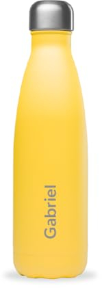 Qwetch - Bouteille Personnalisée Isotherme 500ml Pop - Gourde Nomade Inox Recyclé - 24h Froid et 12h Chaud - Etanche, Sans BPA & Réutilisable (Jaune)