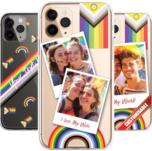 SmartGiftShop Personalised Custom iPhone Case Photo Collage Inclusive Gay Pride LGBTIQA+ Custom Picture CLEAR Silicone Impact Case for iPhone 11 12 13 14 15 16 Ranges - CUSTOMISE ONLINE
