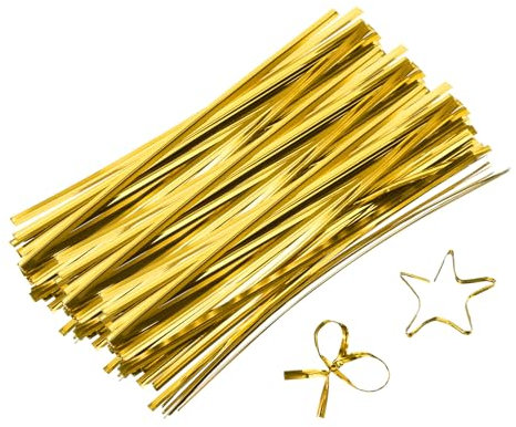 sourcing map Lot de 800 attaches torsadées métalliques de 15,2 cm, réutilisables avec revêtement en plastique pour boulangerie, sacs de bonbons, sacs de café, sacs à friandises, doré