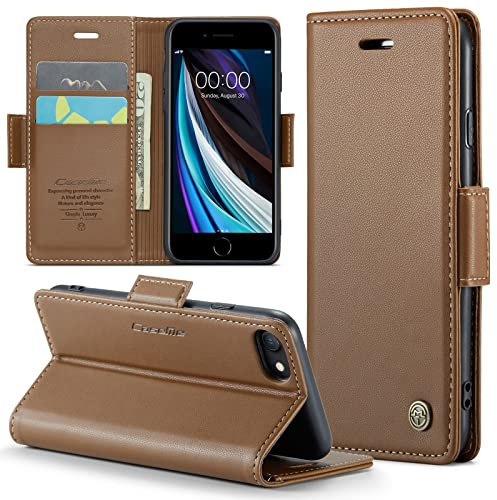 Phernykas Cover for iPhone SE 2020/2022 & iPhone 8/7/6 Wallet Case with Card Holder, Kickstand RFID Blocking Magnetic Closure Shockproof Protective PU Leather for iPhone SE2 Flip Case Wallet - Brown