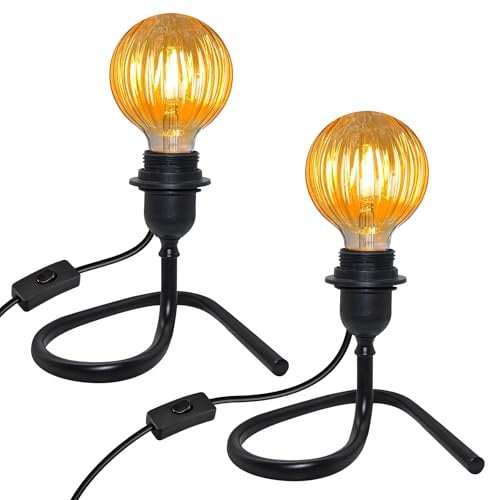 2 Pack Table Lamp Base with 240CM Cable, E27 Bulb Holder with Plug, Stable Triangular Iron Bracket, Black Metal Industrial Retro Table Lamp, Bedside Lamp for Bedroom, DIY Lampshade(No Bulb)