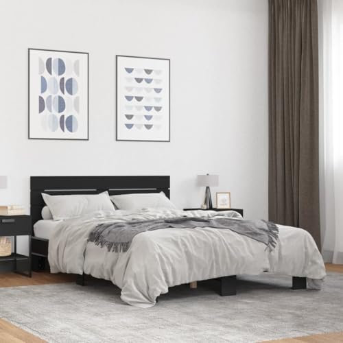 LLEZKBR Betten & Zubehör - Betten & Bettrahmen - Bettgestell Schwarz 140x190 cm Holzwerkstoff und Metall
