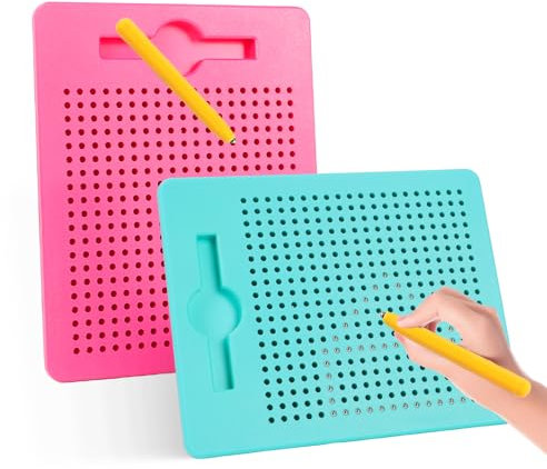 AIVORO 2 Stück Kinder Magnetische Zeichenbretter: Kinderdas Magische Magnetspiel - Kleines Magnetisches Stahlkugel Zeichenbrett mit Stift, Magnet Spielzeug für Kinder Ab 3 Jahre (Rosarot, Grün)