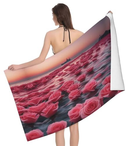 XZDCAL Roses by The Sea Badetuch, ultrafeine Faser, saugfähig, für Badezimmer, Schwimmbäder, Strände, Schulen