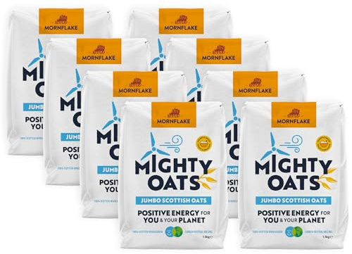 Mornflake - Jumbo Scottish Oats 8x 1.5kg 100% Wholegrain Oats All Natural Ingredients, High In Fibre. Whole Rolled Oats For Breakfast Porridge Oats, Overnight Oats & Granola. Suitable For Vegan Diet