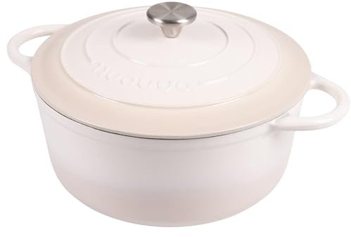 Cast Iron Dutch Oven with Lid – Non-Stick Ovenproof Enamelled Casserole Pot, Oven Safe up to 500° F – Sturdy Dutch Oven Cookware – Cream, 6.4-Quart, 28cm – by Nuovva