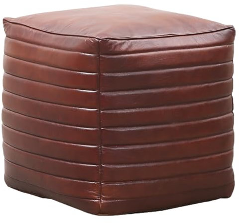 Marrakesch Vintage Sitzkissen Hocker inklusive Füllung und aus echtem Leder | Pouf Sitzhocker Janeiro in Cognac Eckig 45cm groß | Fußhocker Sitzsack als Skandinavische Schlafzimmer Wohnzimmer Deko