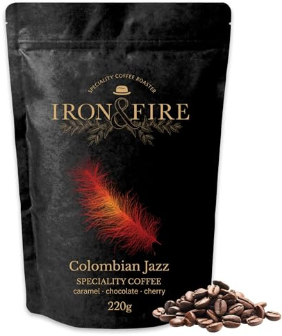 220g Colombian Jazz Speciality Whole Beans, Award-Winning Coffee with Chocolate, Caramel & Cherry Notes – Ethically Sourced from Colombia - IRON & FIRE