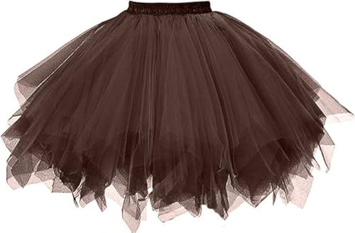 MIVORA Damen Tüllrock 50er, Elastisch Ballett Tutu Rock Petticoat Unterrock Tütü Rock, Ballet Tanzrock Rockabilly Tanzkleid Ballkleid Kurz Retro Cosplay Kostüme Prom Abendkleider(Braun)