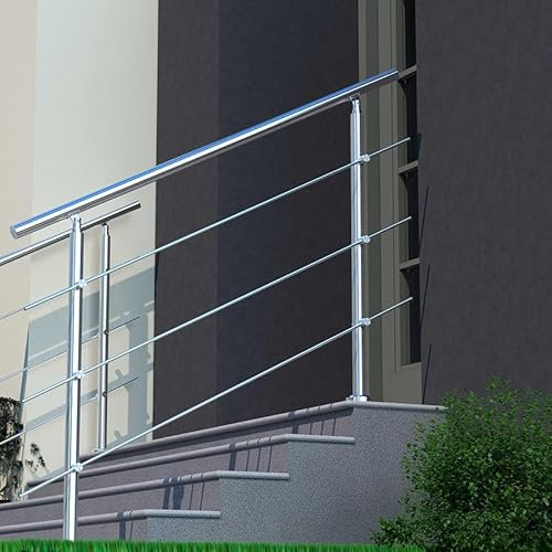 Aica Sanitär Edelstahl Geländer Treppengeländer mit Querstab Handlauf Brüstung Treppe Bausatz 80cm,Querstäbe 3