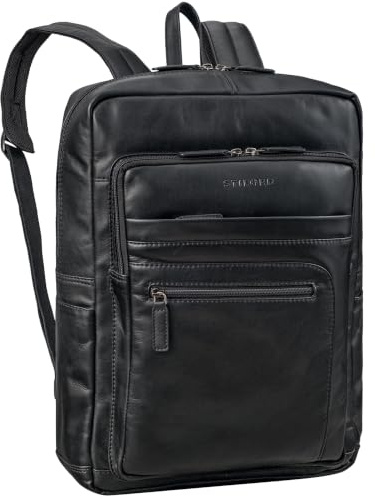 STILORD Gilbert Großer Leder Rucksack für Herren Laptoprucksack 15-16 Zoll Arbeitsrucksack Uni Büro Daypack Business-Backpack Arbeitsrucksack Echtleder Farbe:schwarz