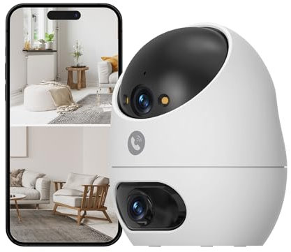 Beans View Caméra Intérieure 3K+3K (5MP+5MP) à Double Objectif, Caméra Surveillance Sécurité 360°, Vision Nocturne Couleur, Détection de Personne, Compatible Alexa, 2.4GHz, Appel Bidirectionnel D220