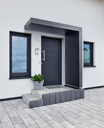 Gutta Rechteckvordach BS Plus 200 mit Seitenteil rechts - Anthrazit mit Melder | Maße: 200 x 90 x 15,5 cm und Seite 220 x 90 x 14,5 (BxTxH)