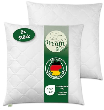 DREAMSTAR Kopfkissen 80 x 80 cm [2er Set] Premium 1250g Kissen-Füllung | HART Kissen mit Reißverschluss zum Anpassen | waschbar bis 60 Grad | Allergiker geeignet | 80 x 80 cm