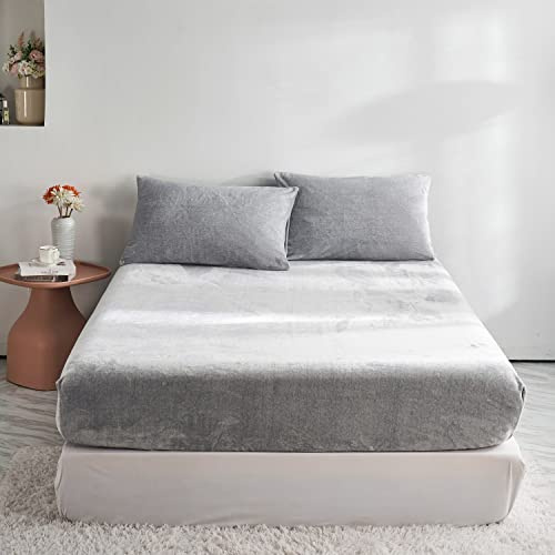 YASMENG Winter Plüsch Spannbettlaken 200x200cm Grau Warm Kuschelig Fleece Bettlaken 200x200cm Winter Superweich Milchflausch Samt Flauschige Spannbettlaken Boxspringbett Geeignet für 30cm Matratze