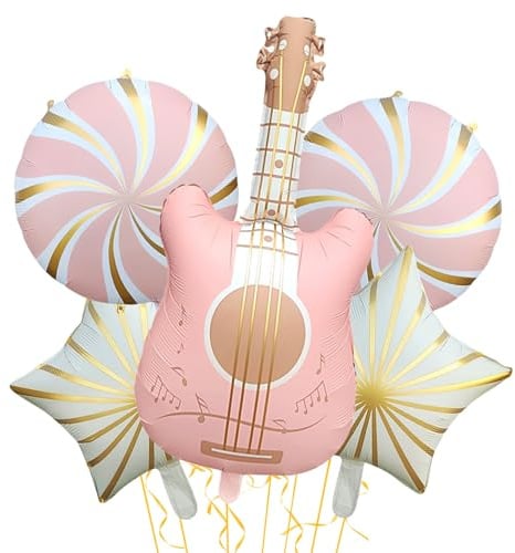 Ovanda Gitarre Luftballon, Musik Deko Folienballon, Fotobox Accessoires, Foto Requisiten Geburtstag für Geburtstag Mädchen Ballons Musik Mottoparty Tanzparty Zuhause Outdoor Party Feiern